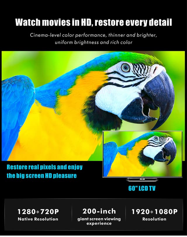 بروجكتر ليد بسطوع 3500 Lumens بدقة 1080P وبمقاس عرض 220 بوصة مع خاصية الآندرويد T6 WiFi Home Theater Android LED Projector - Wownect