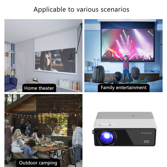 بروجكتر منزلي ليد بسطوع 8800 لومن بدقة وبمقاس عرض 200 انش Wownect HD Projector 4K LED Full HD Home Theater