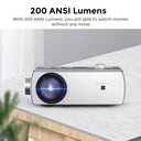 Wownect LED Portable Projector 4K Full HD 1080P [ 1920*1080] [Screen Size 45-180inch/220 ANSI Lumens] Home Theater Gaming Projector Compatible with Android/iOS/ TV Stick/Laptop/ HDMI/DVD/USB- White - SW1hZ2U6NTE4ODQ0