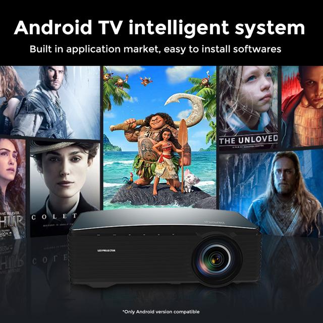 Wownect Android 9.0 Projector 4K LED [Screen Up to 200''] Screen Mirroring 1080p with 550 ANSI Lumens Compatible with TV Stick, Set Top Box, HDMI, USB, Laptop, Gaming -Black