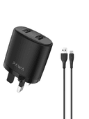 Pawa Dual USB Port Auto-ID Wall Charger 2.4A UK with Type-C Cable - Black - SW1hZ2U6NTI1NzQw