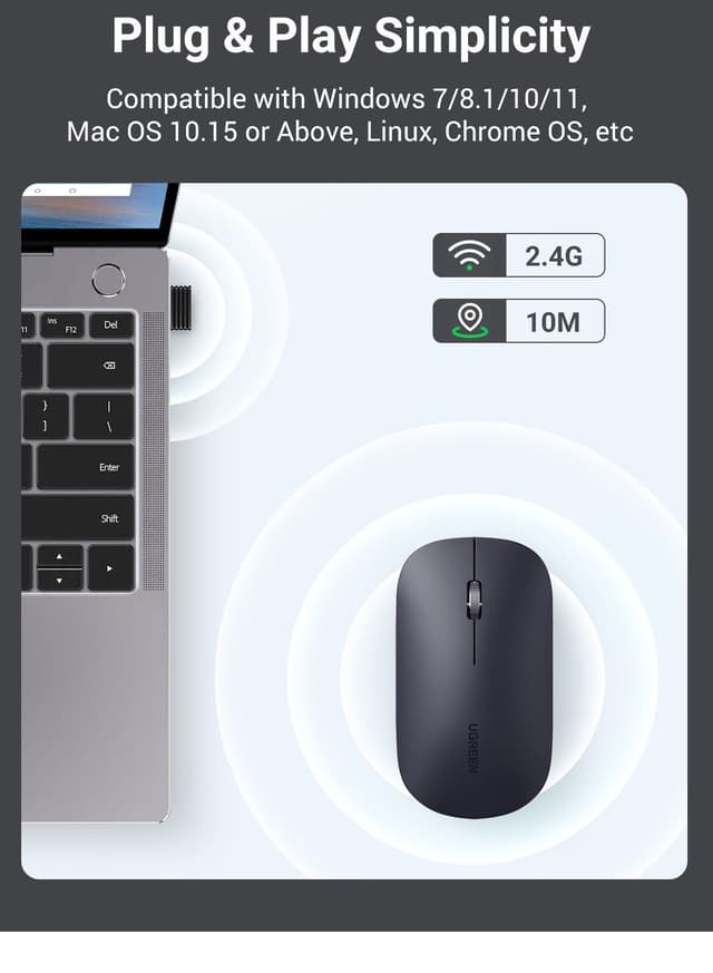 UGREEN Wireless Mouse Silent Computer Mice Slim Portable for Laptop with 2.4G USB Adapter Ultrafast Scrolling 4 Adjustable DPI Compatible with PC HP Lenovo ASUS Dell