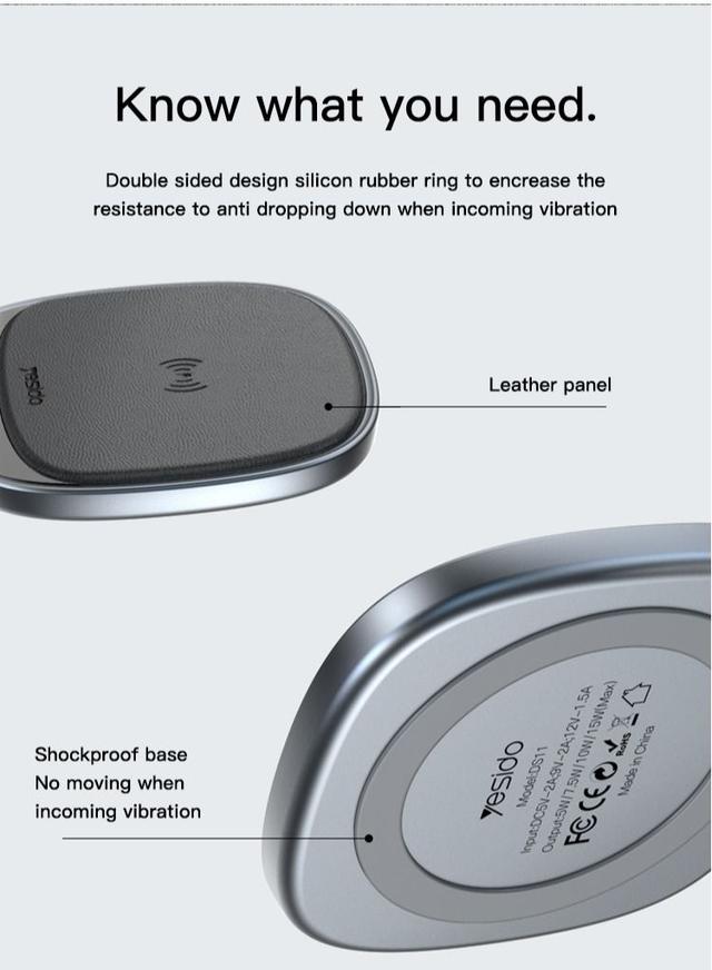 شاحن لاسلكي مكتبي مع شاشة رقمية بقدرة 15 وات | Yesido Digital LED Display Wireless Fast Charger