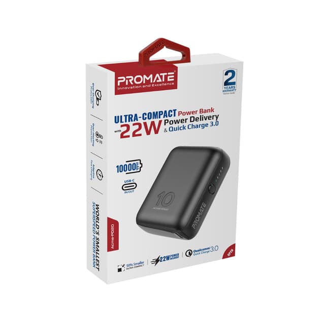 promate Ultra-Compact Power Bank with 20W Power Delivery & Quick Charge 3.1