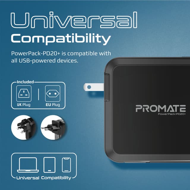 promate 15000mAh Quick Charging Power Bank With AC Charge-in