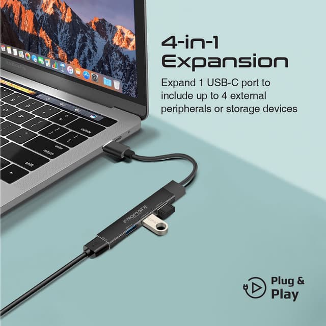 promate 4-in-1 Multi-Port USB-C Data Hub