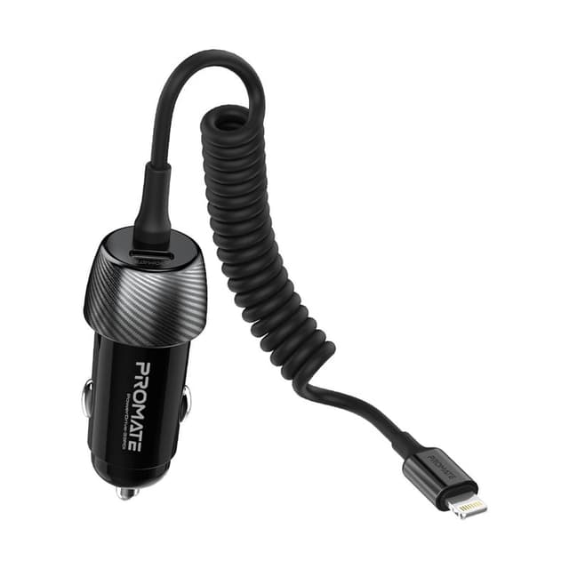شاحن موبايل للسيارة 33 واط  PROMATE Quick Charging Car Charger with Lightning Connector Cable