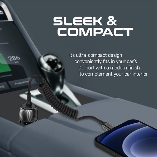 شاحن موبايل للسيارة 33 واط  PROMATE Quick Charging Car Charger with Lightning Connector Cable