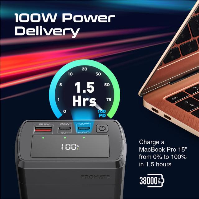 بور بانك 38000 ميللي أمبير 130 واط - يدعم الشحن السريع  PROMATE Quick Charging Power Bank - SW1hZ2U6NTM1NzI1