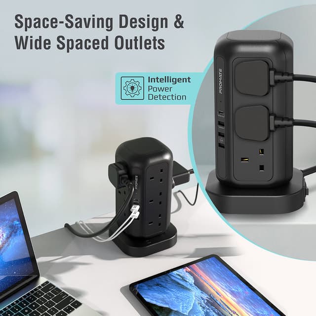 محول كهرباء للمنزل 16 في 1 PROMATE Multi-Socket Surge Protected Power Tower