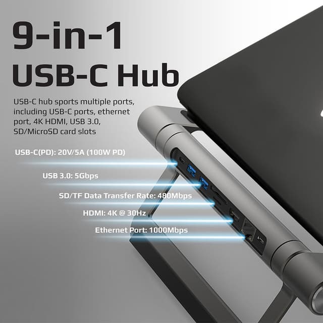 promate 9-in-1 Multiport USB-C Hub with Laptop Stand - 205139