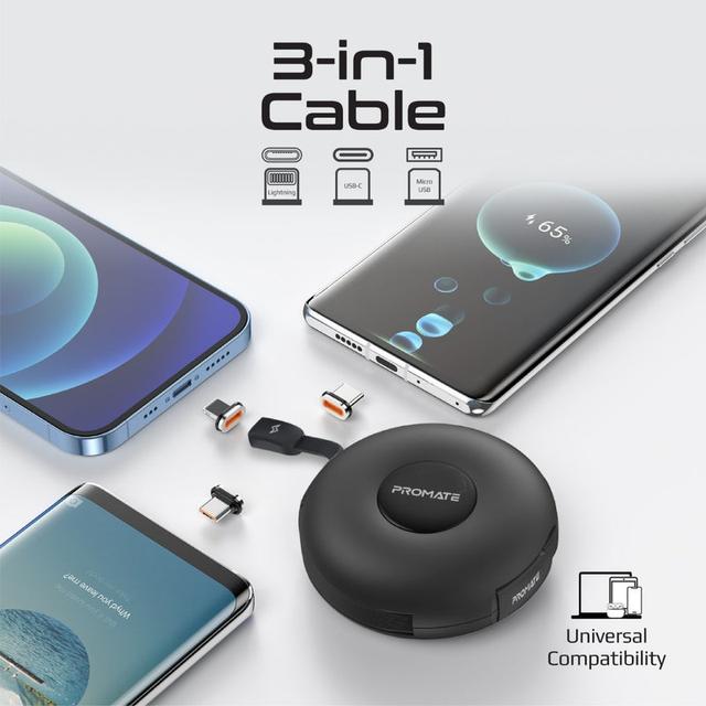 promate 3-in-1 Retractable Magnetic Charging Cable