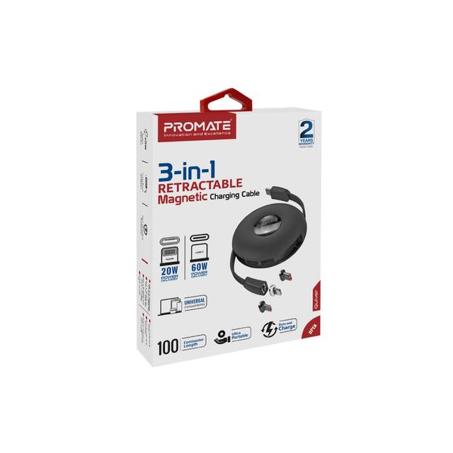 promate 3-in-1 Retractable Magnetic Charging Cable