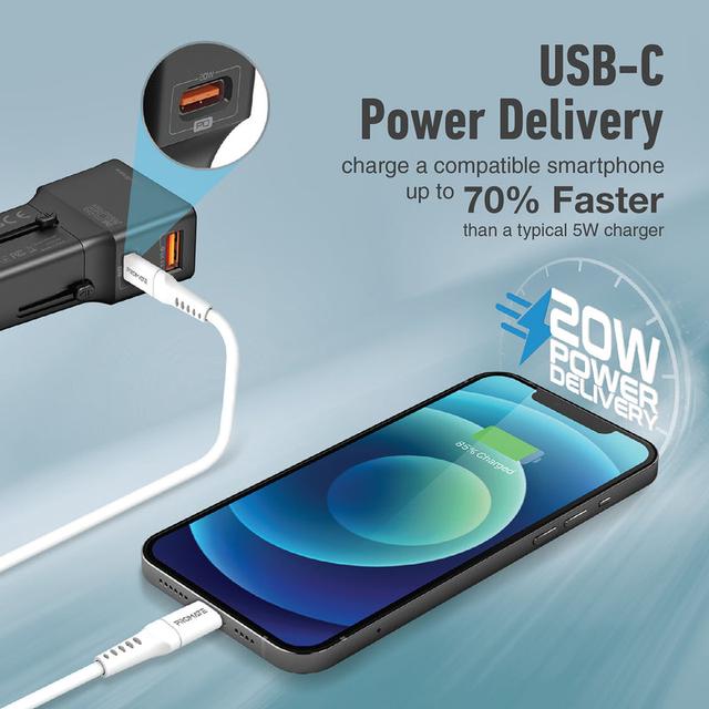 promate Sleek Universal Travel Adapter with 20W Power Delivery & Quick Charge 3.1 - SW1hZ2U6NTM2ODAz