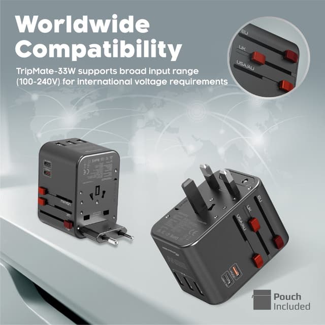 promate Smart Charging Surge Protected Universal Travel Adapter