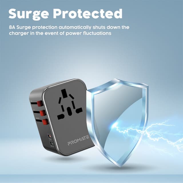 promate Smart Charging Surge Protected Universal Travel Adapter