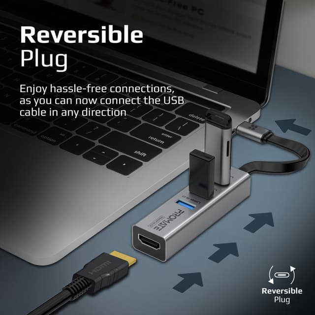 محول من منفذ USB C إلى منفذ HDMI لون فضي PROMATE 4K Vivid Clarity USB-C to HDMI Adapter