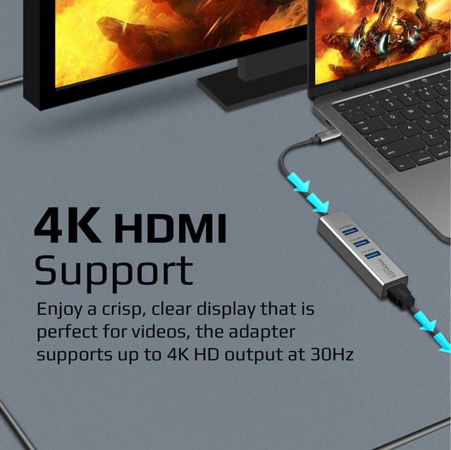 محول من منفذ USB C إلى منفذ HDMI لون فضي PROMATE 4K Vivid Clarity USB-C to HDMI Adapter