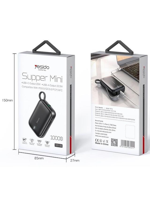 باور بانك 10000mAh أسود YP18 Supper Mini Powerbank - Yesido
