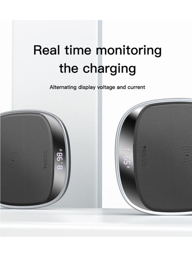 شاحن لاسلكي مكتبي مع شاشة رقمية بقدرة 15 وات | Yesido Digital LED Display Wireless Fast Charger