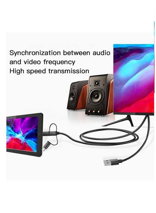 سلك اتش دي للجوال 3 في 1 بدقة 4K يسديو Yesido 3 In 1 HDMI Cable For Lightning & Micro & Type-C