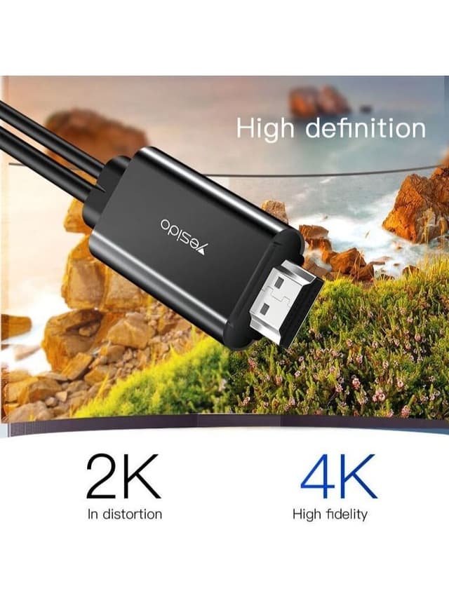 وصلة بروجكتر للجوال 1.8 متر أسود يسيدو  Yesido Black 1.8M USB-C To HDMI Adapter - 207040