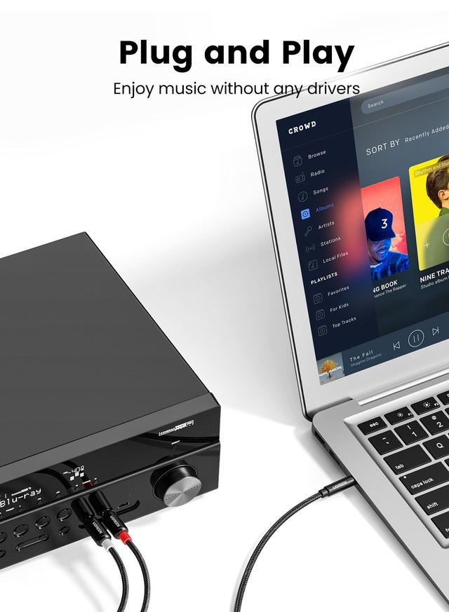 UGREEN RCA to 3.5mm Audio Cable 2 Male to Male Stereo Jack Phono Y Splitter Nylon-Braided Aux Cord for DJ Controller Dolby Digital DTS Speaker Gold-plated Connector-1M