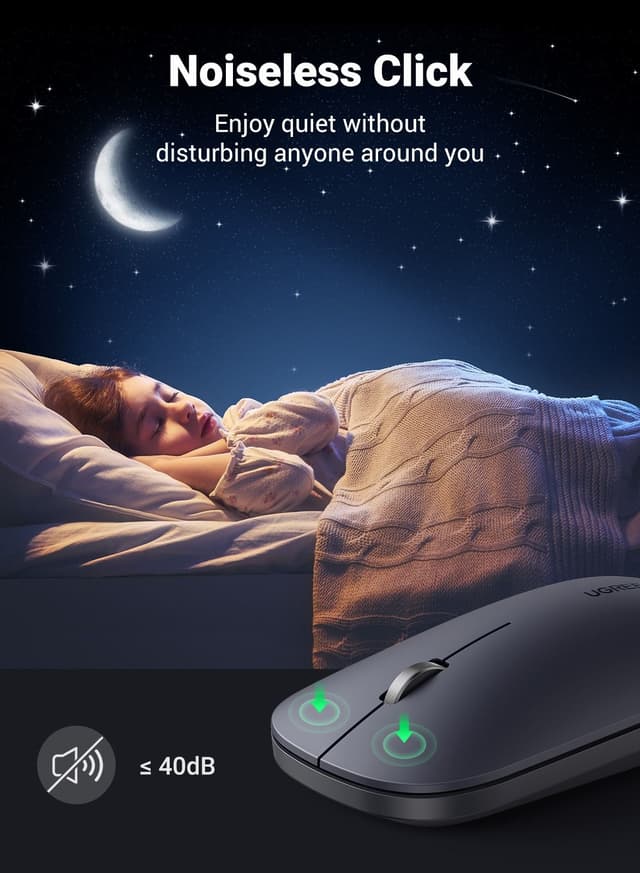 UGREEN Wireless Mouse Silent Computer Mice Slim Portable for Laptop with 2.4G USB Adapter Ultrafast Scrolling 4 Adjustable DPI Compatible with PC HP Lenovo ASUS Dell