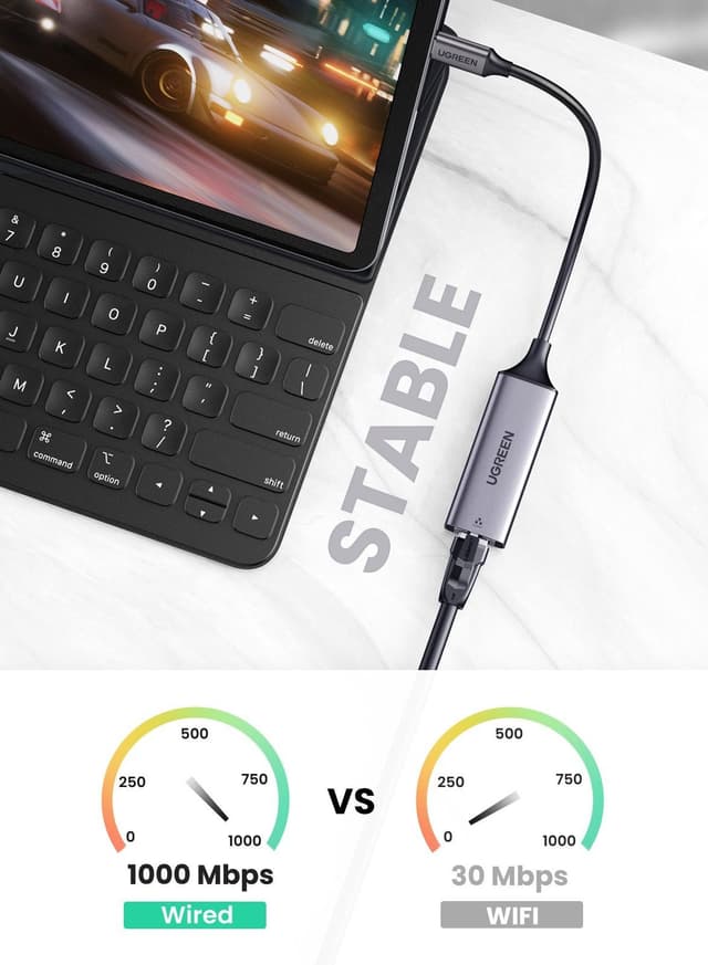 UGREEN USB C to Ethernet Adapter Gigabit RJ45 Wired Network Thunderbolt 3 LAN Compatible with MacBook Surface Pro iPad Pro 2021 Switch PS5 XPS15 13 Galaxy Tabs