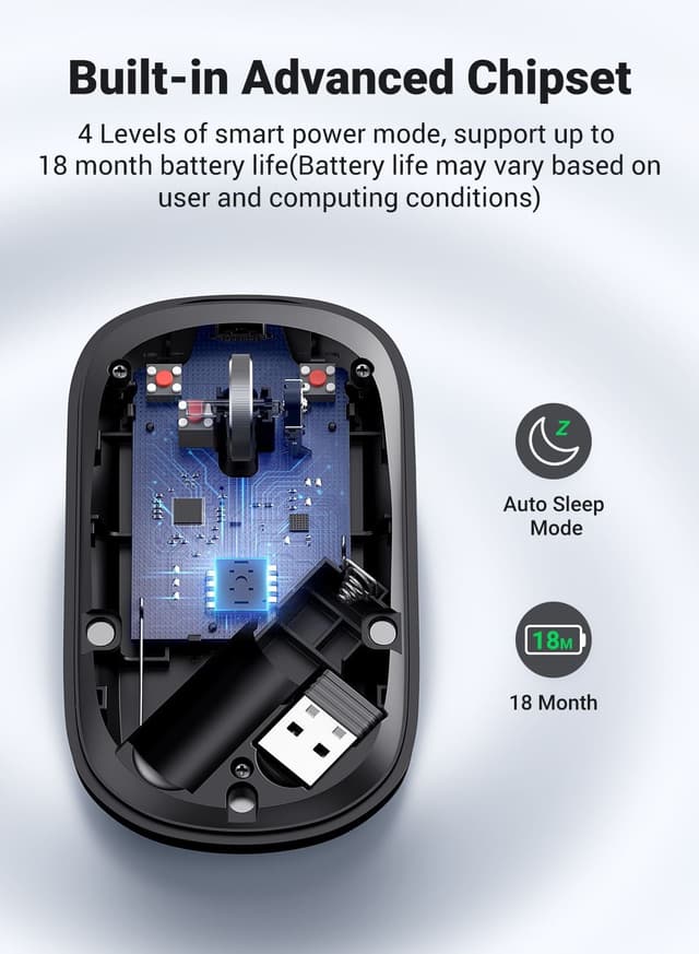 UGREEN Wireless Mouse Silent Computer Mice Slim Portable for Laptop with 2.4G USB Adapter Ultrafast Scrolling 4 Adjustable DPI Compatible with PC HP Lenovo ASUS Dell