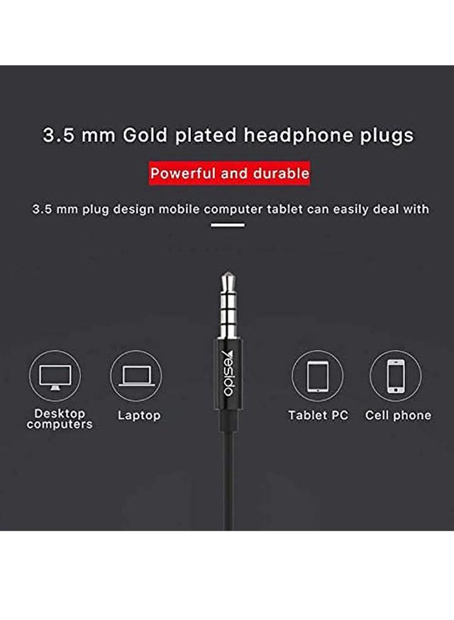 Yesido Wired Earphone In-Ear Extra Bass and Ergonomic Design Black - SW1hZ2U6NTQzNzQ0