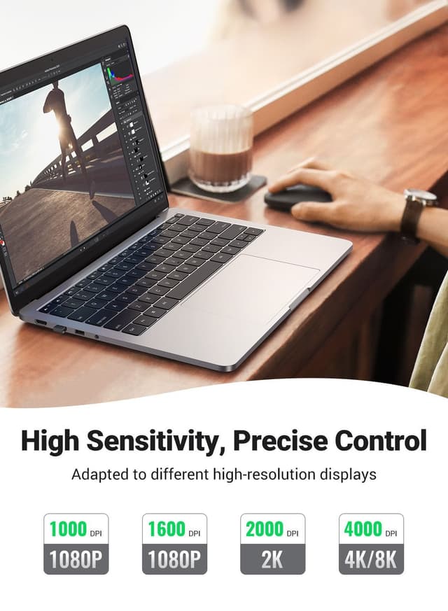 UGREEN Wireless Mouse Silent Computer Mice Slim Portable for Laptop with 2.4G USB Adapter Ultrafast Scrolling 4 Adjustable DPI Compatible with PC HP Lenovo ASUS Dell