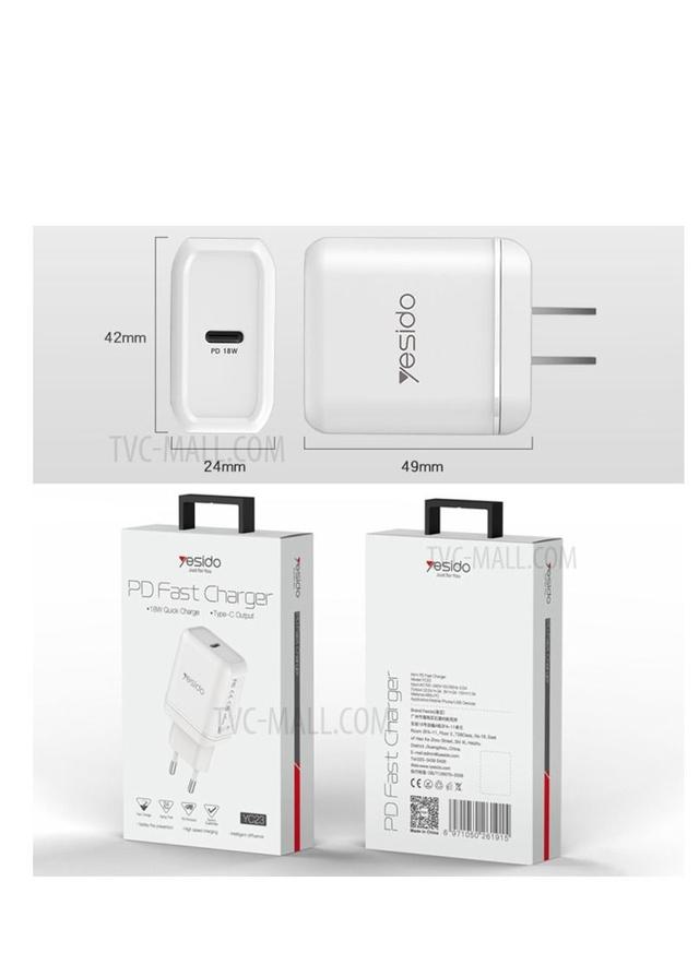 Yesido 18W Type-C Quick Charger White - SW1hZ2U6NTQ0MTQy