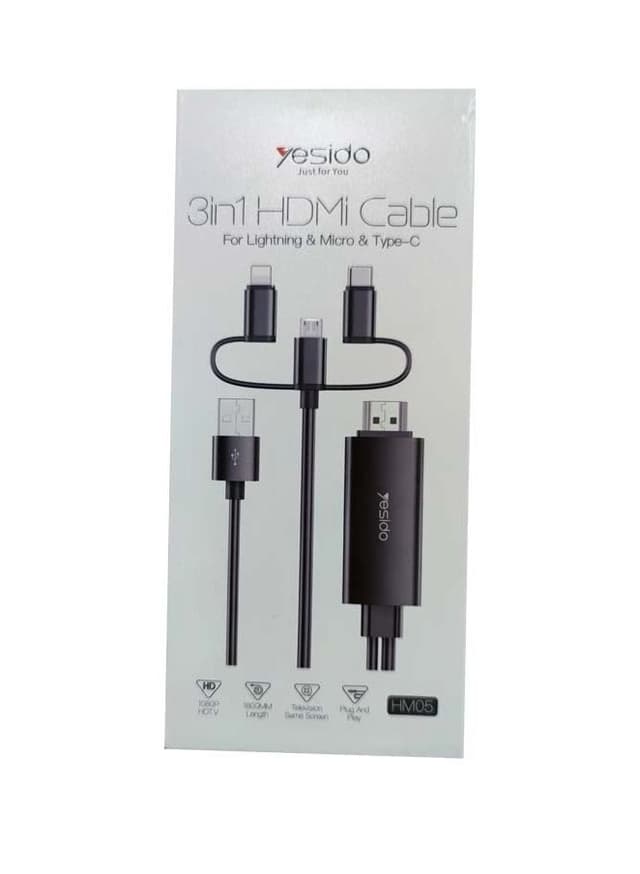 سلك اتش دي للجوال 3 في 1 بدقة 4K يسديو Yesido 3 In 1 HDMI Cable For Lightning & Micro & Type-C