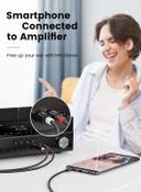 UGREEN RCA to 3.5mm Audio Cable 2 Male to Male Stereo Jack Phono Y Splitter Nylon-Braided Aux Cord for DJ Controller Dolby Digital DTS Speaker Gold-plated Connector-1M