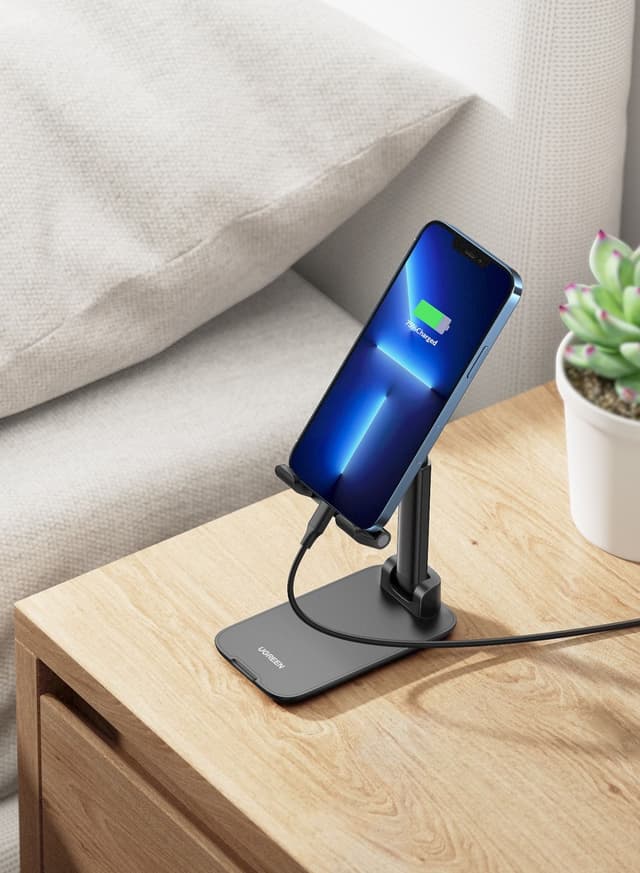 UGREEN Mobile Stand Adjustable Phone Holder and Foldable Cellphone Mount Metal Desk Dock Compatible for iPhone 13 Mini/ Pro/ Pro Max /12/ 11 SE X XS Galaxy