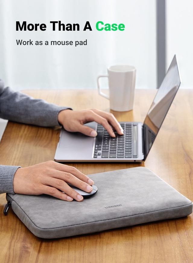 UGREEN Laptop Sleeve 13.3 Inch Compatible with MacBook Air 13 2021 2020 2019 PU Leather Case Water-Resistant Soft Padded Zipper Protective Briefcase-Gray
