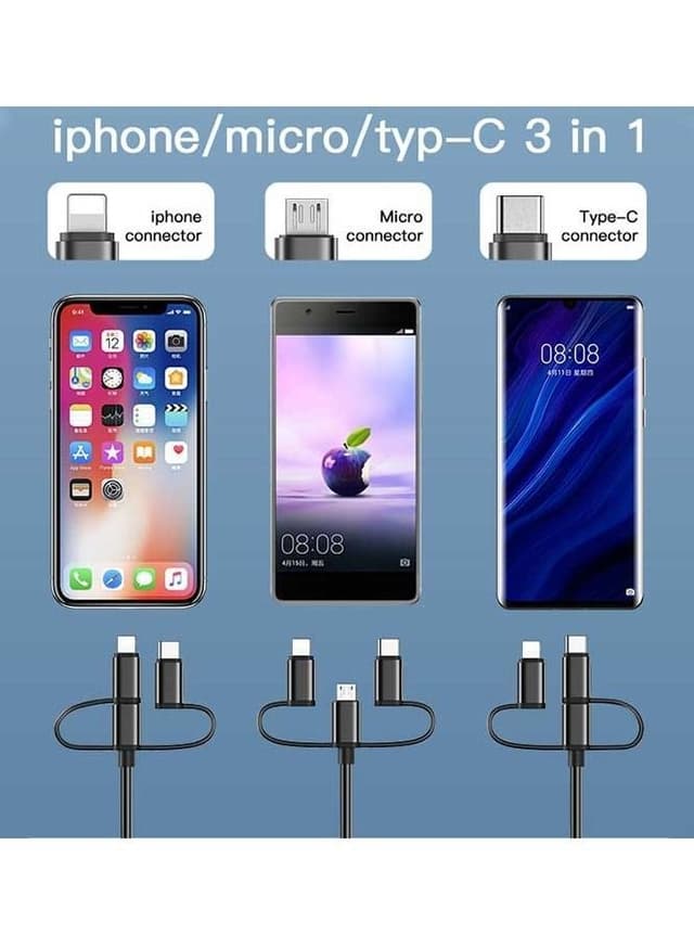 سلك اتش دي للجوال 3 في 1 بدقة 4K يسديو Yesido 3 In 1 HDMI Cable For Lightning & Micro & Type-C