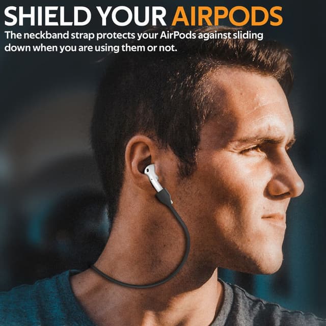 حامل سماعة ايربودز لون أسود Promate Sporty Magnetic Neckband Holder for Airpods