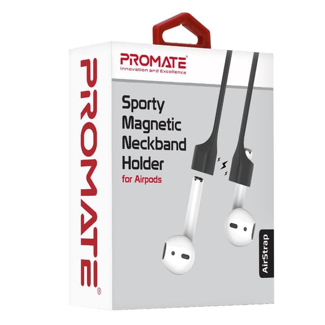 حامل سماعة ايربودز لون أسود Promate Sporty Magnetic Neckband Holder for Airpods