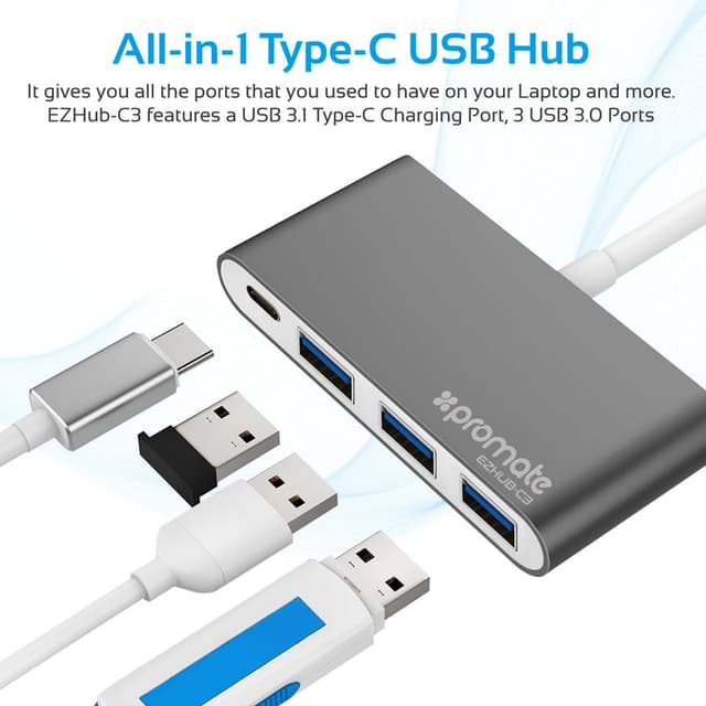 promate Universal USB 3.1 Type-C Hub with Power Delivery