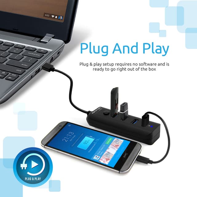 promate Ultra-Fast Portable USB 3.0 Hub with 4 Charge and Sync Ports