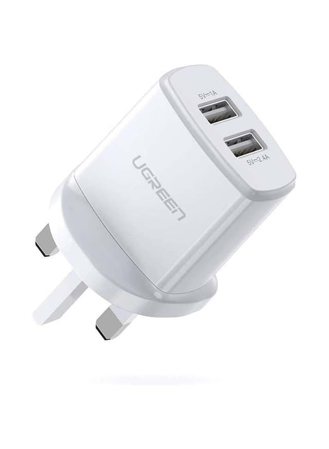 مقبس شاحن بمنفذين - أبيض UGREEN USB Charger USB Plug,2 Port 17W 3.4A Mains Charger