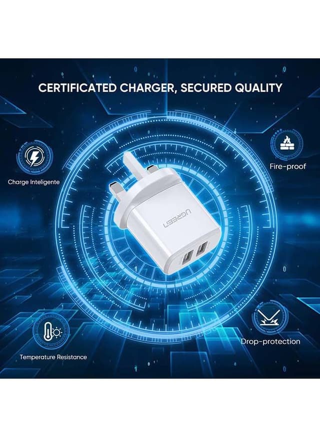 مقبس شاحن بمنفذين - أبيض UGREEN USB Charger USB Plug,2 Port 17W 3.4A Mains Charger