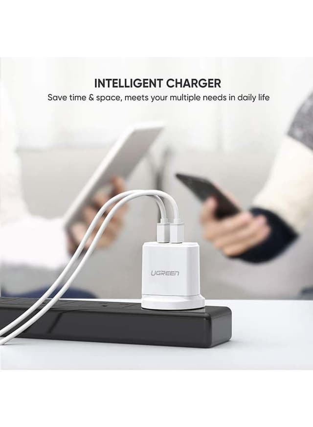 مقبس شاحن بمنفذين - أبيض UGREEN USB Charger USB Plug,2 Port 17W 3.4A Mains Charger