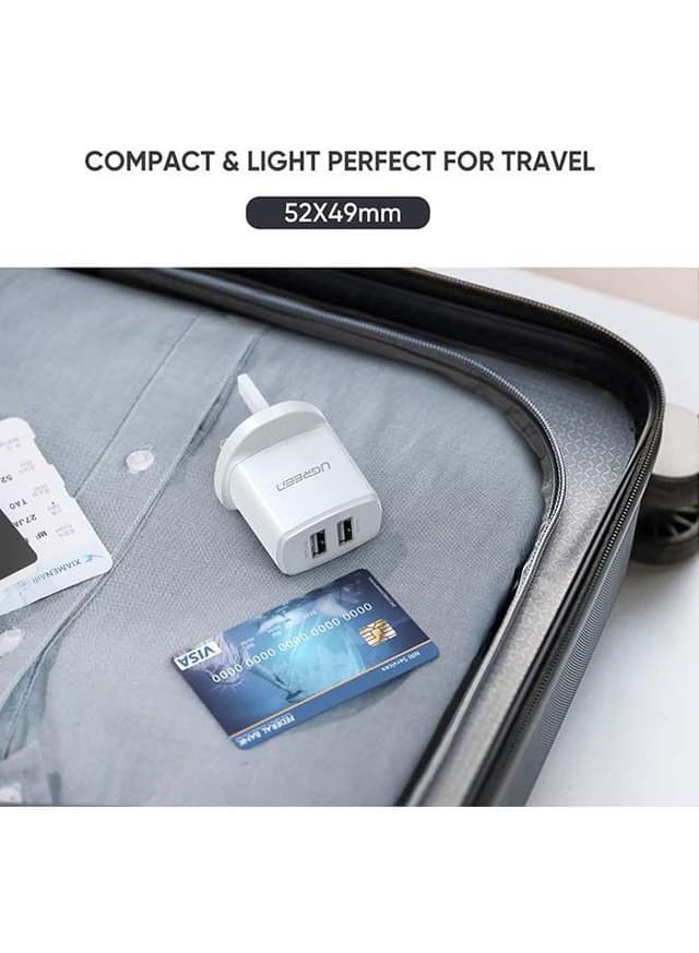 مقبس شاحن بمنفذين - أبيض UGREEN USB Charger USB Plug,2 Port 17W 3.4A Mains Charger