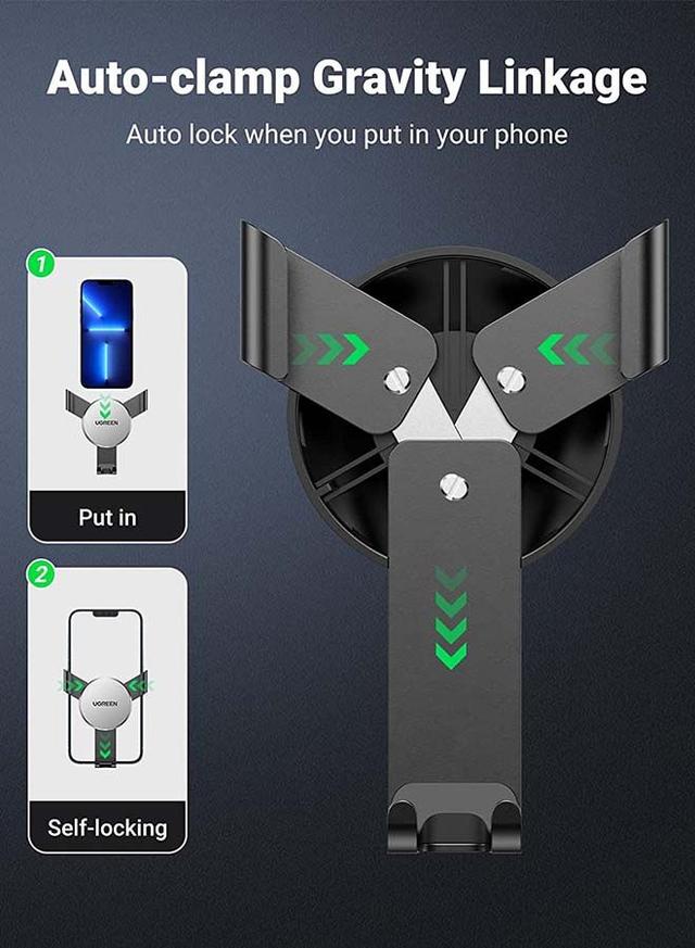 UGREEN Car Phone Holder for Air Vent Phone Holder Gravity Car Mobile Holder for iPhone 13,13 Mini,13 Pro,13 Pro Max,12,11,Galaxy S21,S20,Huawei Mate 30,Google Pixel 2 Grey