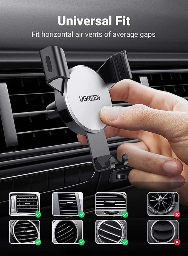 UGREEN Car Phone Holder for Air Vent Phone Holder Gravity Car Mobile Holder for iPhone 13,13 Mini,13 Pro,13 Pro Max,12,11,Galaxy S21,S20,Huawei Mate 30,Google Pixel 2 Grey