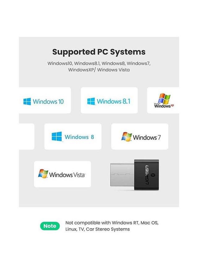 UGREEN USB Bluetooth 4.0 Adapter Wireless Dongle Plug and Play for Win 11 10 8.1 8 Support Win XP 7 Vista Laptop Desktop to Bluetooth Headphone Keyboard Mouse Game Controller Black Silver