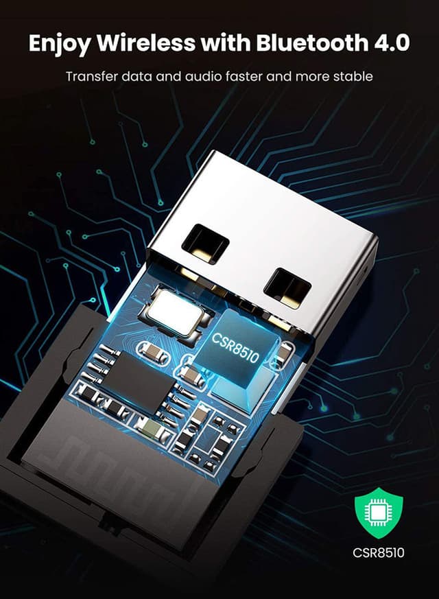 UGREEN USB Bluetooth 4.0 Adapter Wireless Dongle Plug and Play for Win 11 10 8.1 8 Support Win XP 7 Vista Laptop Desktop to Bluetooth Headphone Keyboard Mouse Game Controller Black Silver